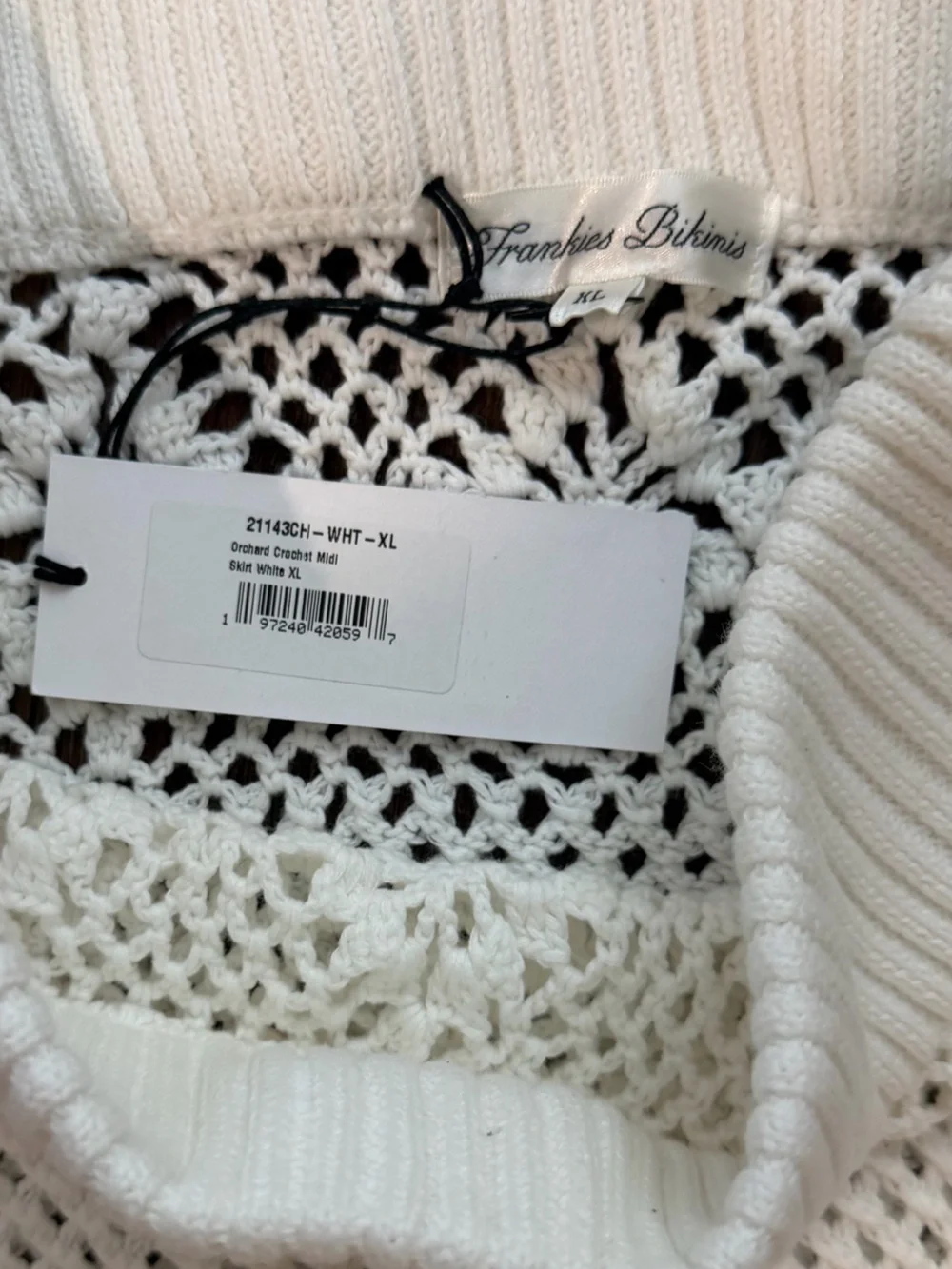Frankie's Bikinis White Crochet Midi Swim Cover-Up Skirt